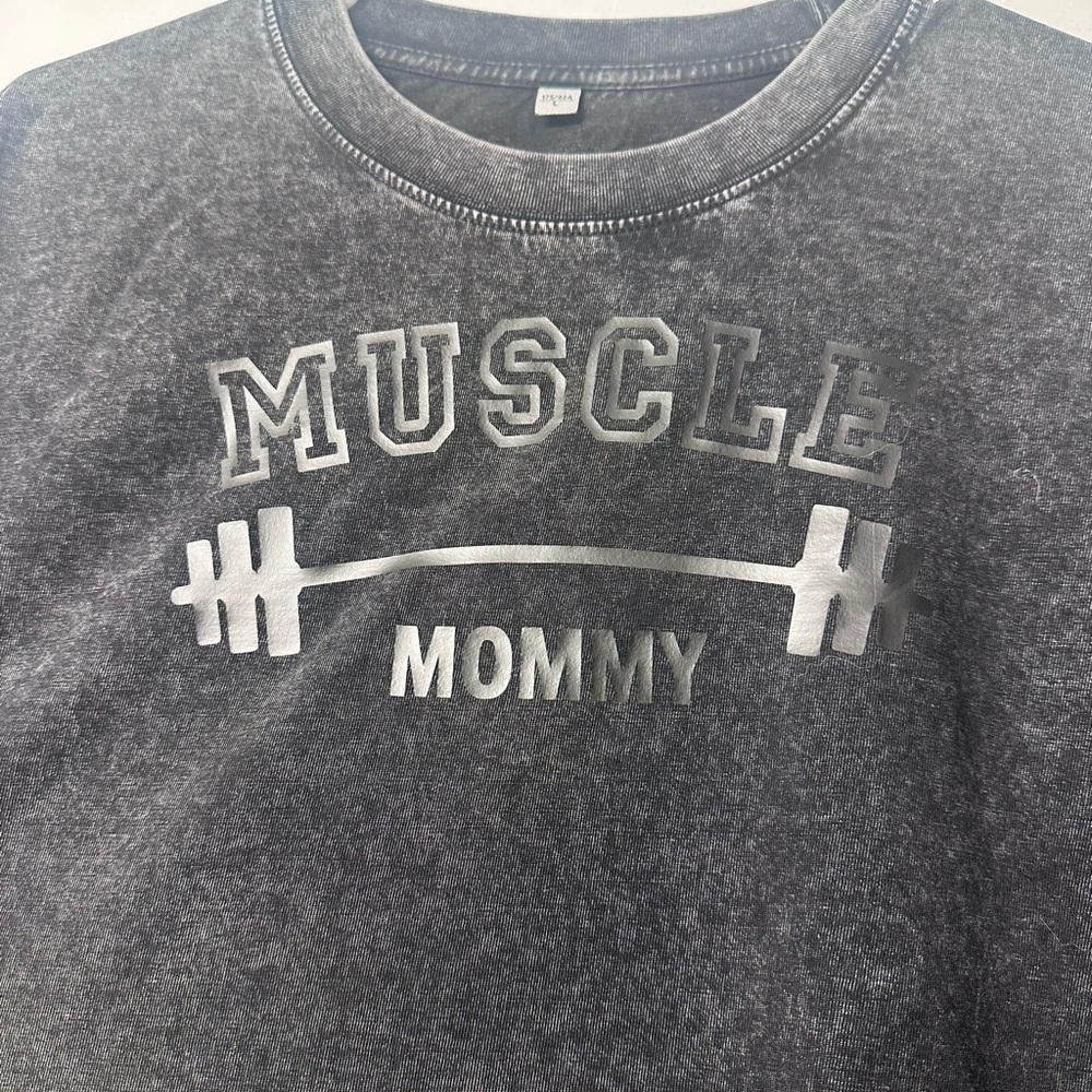 Black on black acid wash Muscle Mommy Tee